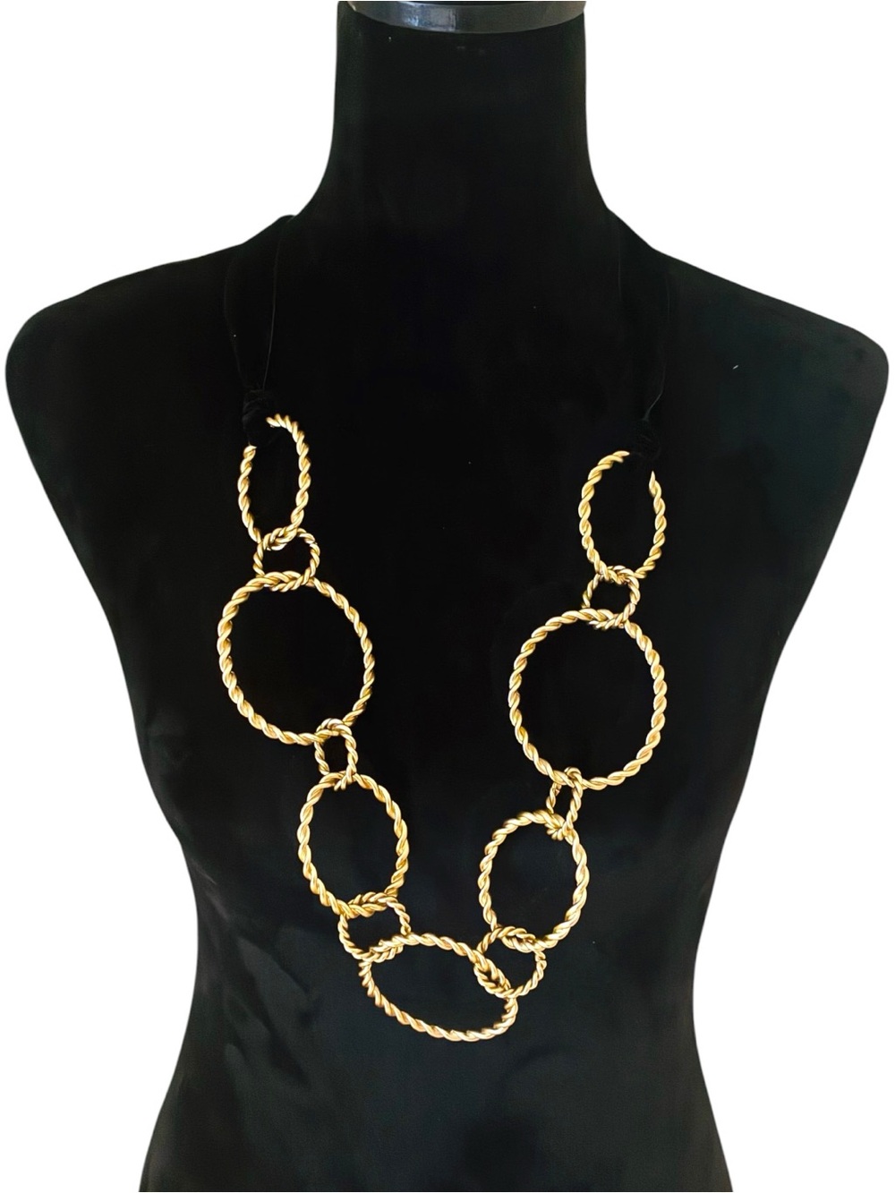 NEW NWOT Chico's Gold Twisted Ring Statement Necklace Velvet Black Ribbon